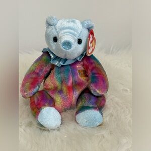 Ty March Aquamarine Birthday Bear Multicolored with Blue Accents!